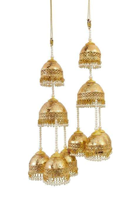 R K M Collections Fancy Bridal Kalire with Pearl Drops Gold Jhumka Style