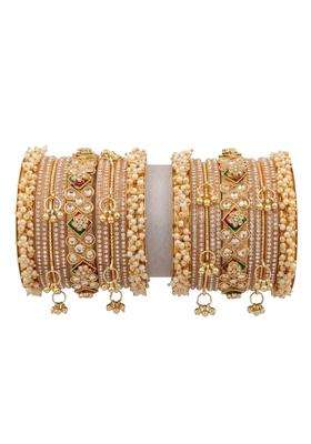 Bbsgga Ggabbs Bridal Chura Set for Women Wedding Punjabi Chuda Set with Kundan Stones Pearl Bangles Kalire
