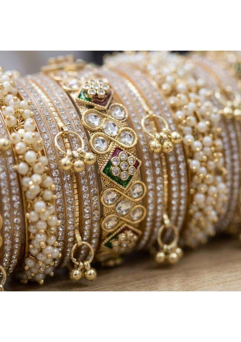 Bbsgga Ggabbs Bridal Chura Set for Women Wedding Punjabi Chuda Set with Kundan Stones Pearl Bangles Kalire - Indya