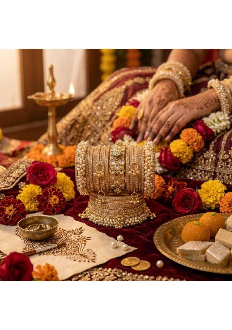 Bbsgga Ggabbs Bridal Chura Set for Women Wedding Punjabi Chuda Set with Kundan Stones Pearl Bangles Kalire - Indya
