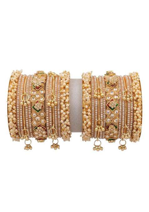 Bbsgga Ggabbs Bridal Chura Set for Women Wedding Punjabi Chuda Set with Kundan Stones Pearl Bangles Kalire