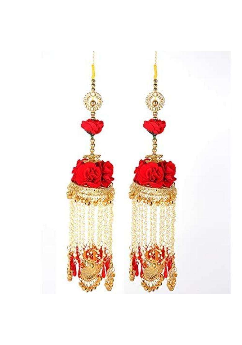 Eyesphilic Red Flower with Gold Anklets Bells Bridal Kalire for Women and Girls - Indya