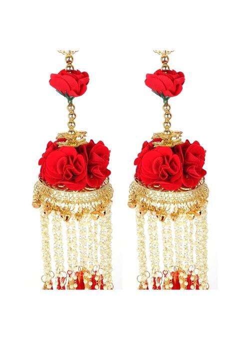 Eyesphilic Red Flower with Gold Anklets Bells Bridal Kalire for Women and Girls