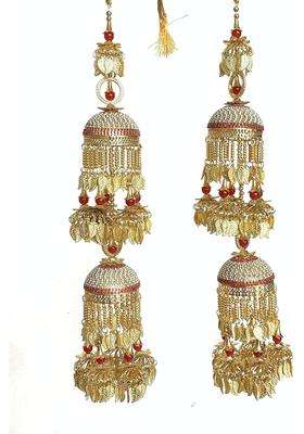 Darshan LAL and SONS Golden Metal Kaleera Kalira with Long Pearl Chain and Leaf Design for Girls