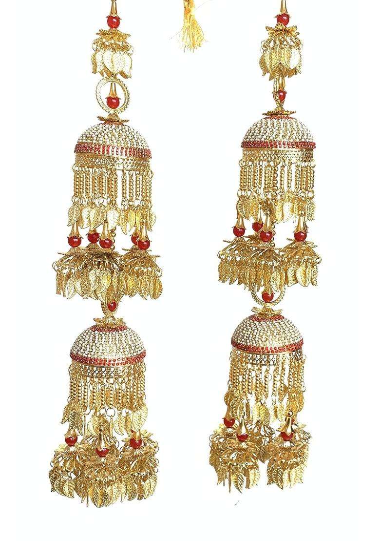 Darshan LAL and SONS Golden Metal Kaleera Kalira with Long Pearl Chain and Leaf Design for Girls - Indya
