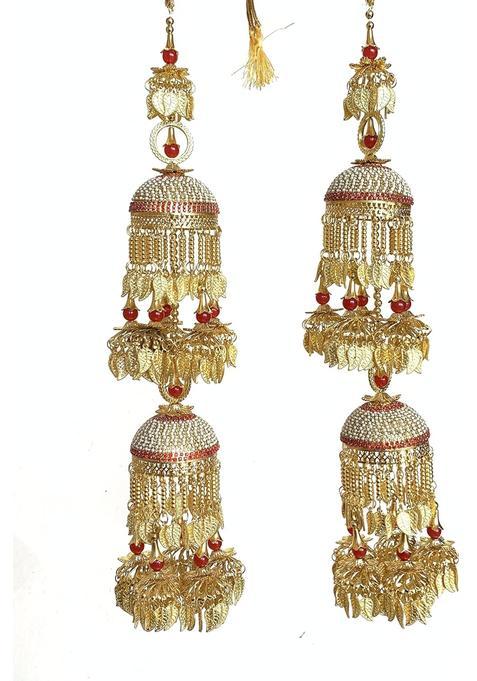 Darshan LAL and SONS Golden Metal Kaleera Kalira with Long Pearl Chain and Leaf Design for Girls