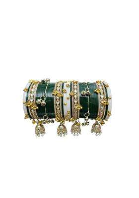AMS Creations Green Bridal Chooda Set for Women Punjabi Chura with Kundan Bangles
