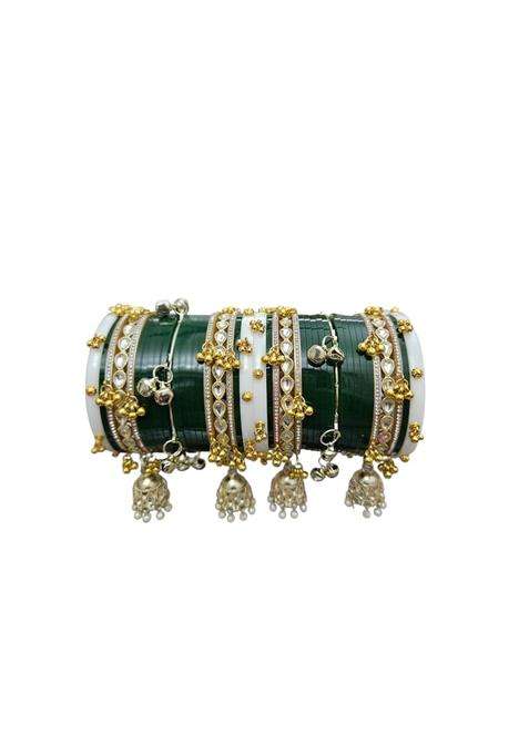 AMS Creations Green Bridal Chooda Set for Women Punjabi Chura with Kundan Bangles