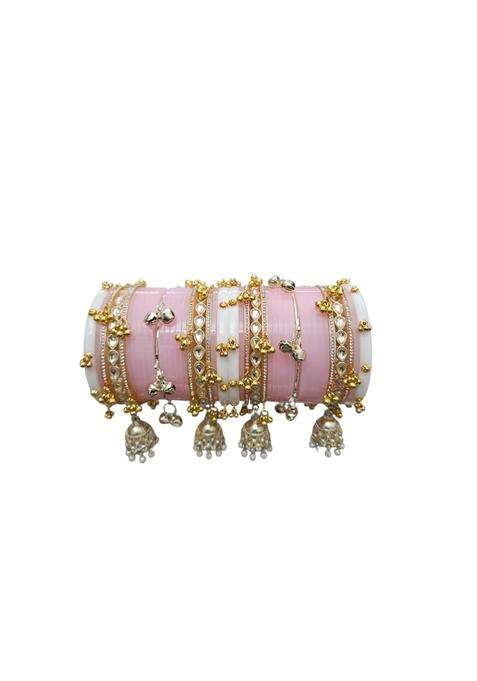 AMS Creations Pink Bridal Chooda Set for Women Punjabi Chura with Kundan Bangles