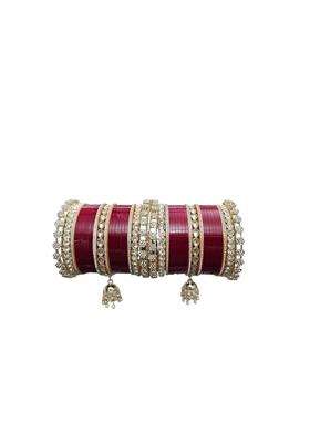 AMS Creations Bridal Chura Set for Women Red and Gold Traditional Wedding Bangles with Kundan Stone Work