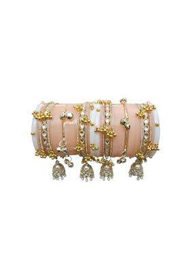AMS Creations Peach Bridal Chooda Set for Women Punjabi Chura with Kundan Bangles