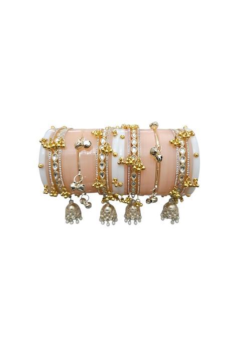AMS Creations Peach Bridal Chooda Set for Women Punjabi Chura with Kundan Bangles