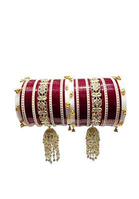 AMS Creations Royal Maroon Bridal Chura Set for Women Designer Wedding Chooda with Kundan Stone Bangles