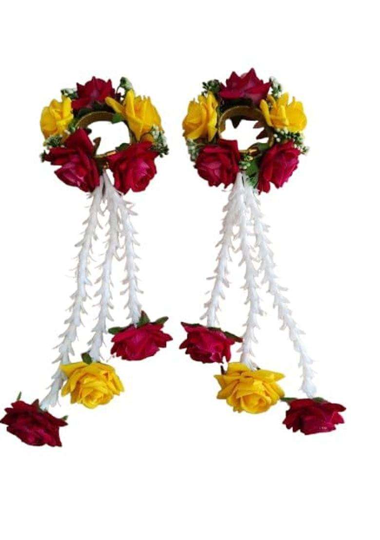 Realtrend Fower Jewellery Multicolor Flower Bracelets Set Kalire Jewellery for Haldi Baby Shower Mehndi - Indya
