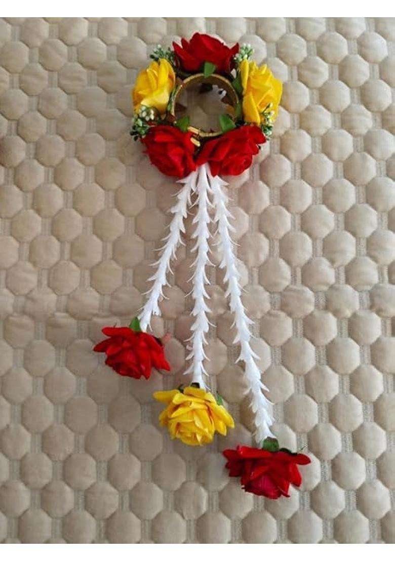 Realtrend Fower Jewellery Multicolor Flower Bracelets Set Kalire Jewellery for Haldi Baby Shower Mehndi - Indya