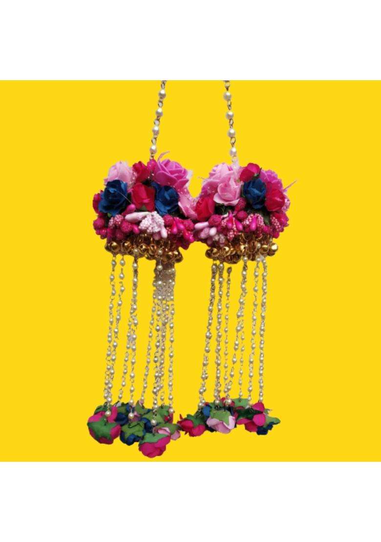 Real Trend Premium Flower Jewellery Set Multi Color Flower Bracelets Kalire Jewellery for Haldi Baby Shower - Indya