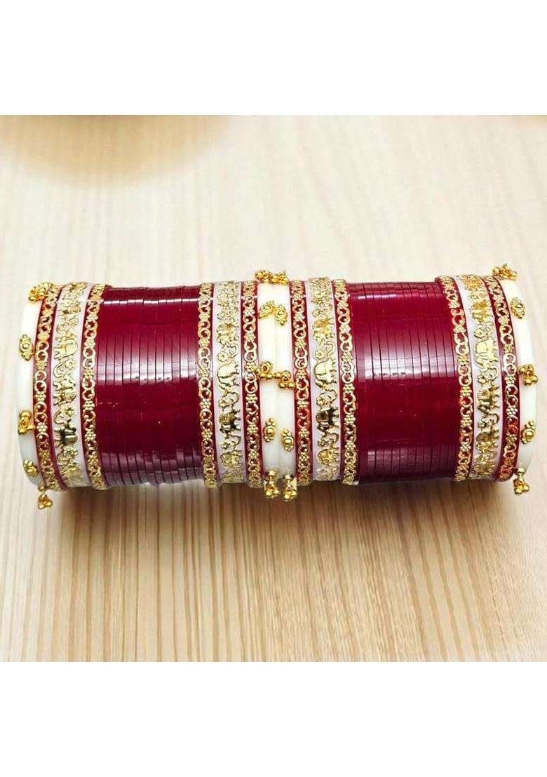 AMS Creations Bridal Chura Set for Women Traditional Punjabi Wedding Bangles Set - Indya