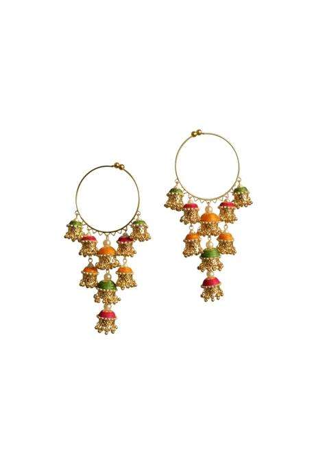 Advika Creations Multicolor Jhumka Kaleera in Golden Finish with Traditional Bridal Charms