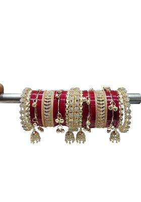 AMS Creations Traditional Indian Bridal Chura Set for Women Wedding Bangles with Gold Plated Kundan and Stone