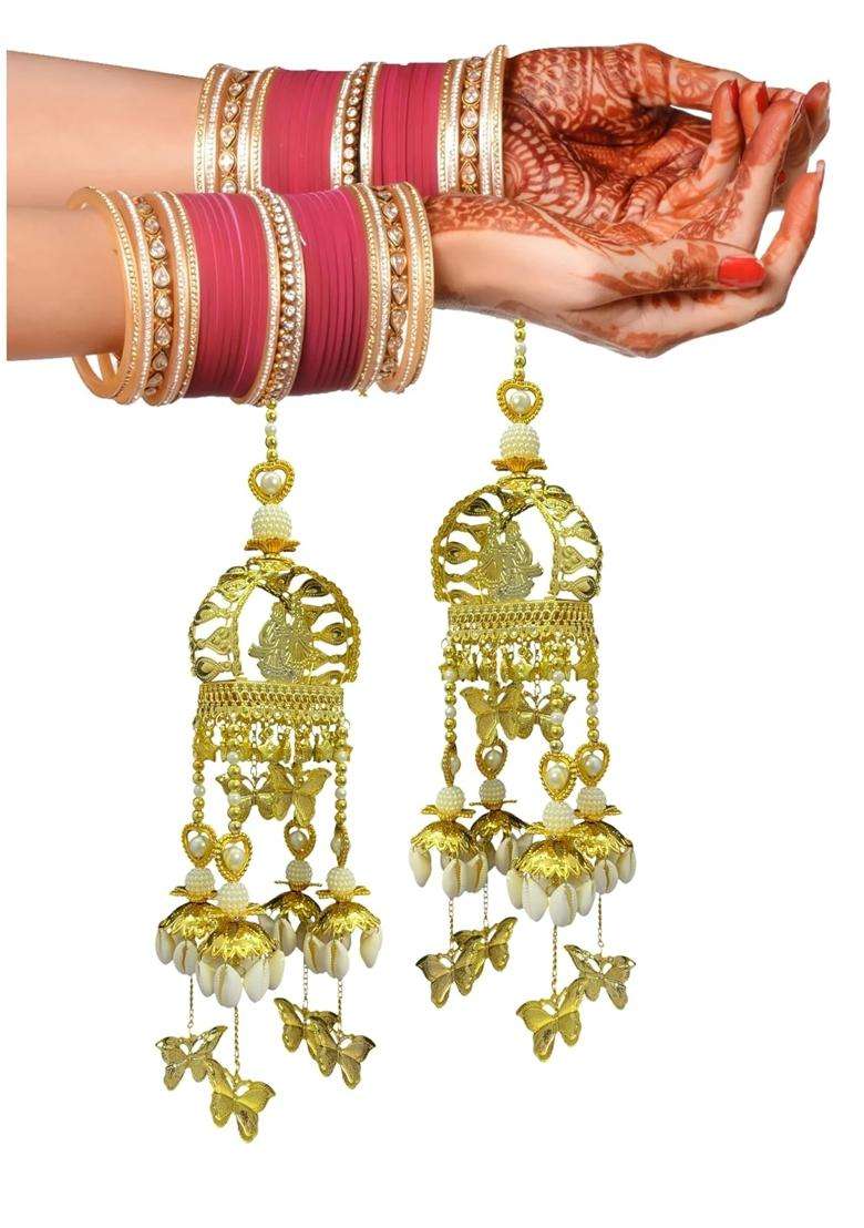 SBP Fashion Bridal Kaleera Golden Doli Dome with Shell Bunches Butterflies and Pearl Strands - Indya