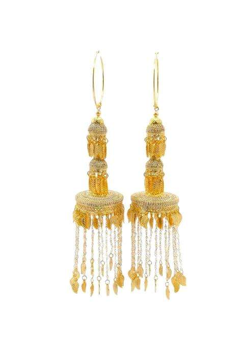 Golden Leaf Bridal Kaleera with Ghunghroo Pearl Link Chain and Stone Chain Traditional Bridal Charms