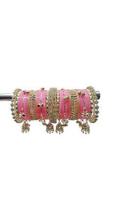 AMS Creations Traditional Indian Bridal Chura Set for Women Wedding Bangles with Gold Plated Kundan and Stone