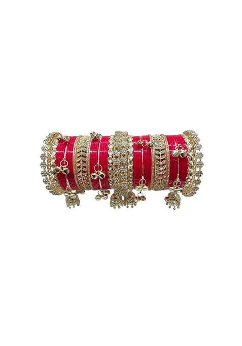 AMS Creations Traditional Indian Bridal Chura Set for Women Wedding Bangles with Gold Plated Kundan and Stone