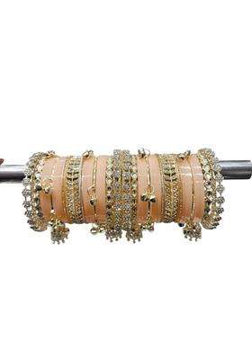 AMS Creations Traditional Indian Bridal Chura Set for Women Wedding Bangles with Gold Plated Kundan and Stone