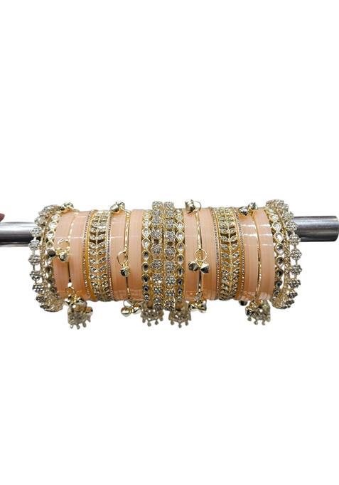 AMS Creations Traditional Indian Bridal Chura Set for Women Wedding Bangles with Gold Plated Kundan and Stone