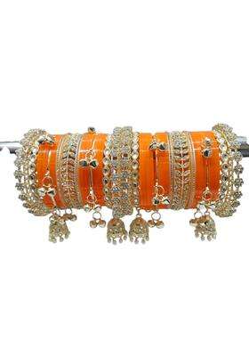 AMS Creations Traditional Indian Bridal Chura Set for Women Wedding Bangles with Gold Plated Kundan and Stone