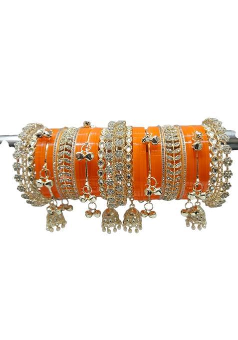 AMS Creations Traditional Indian Bridal Chura Set for Women Wedding Bangles with Gold Plated Kundan and Stone
