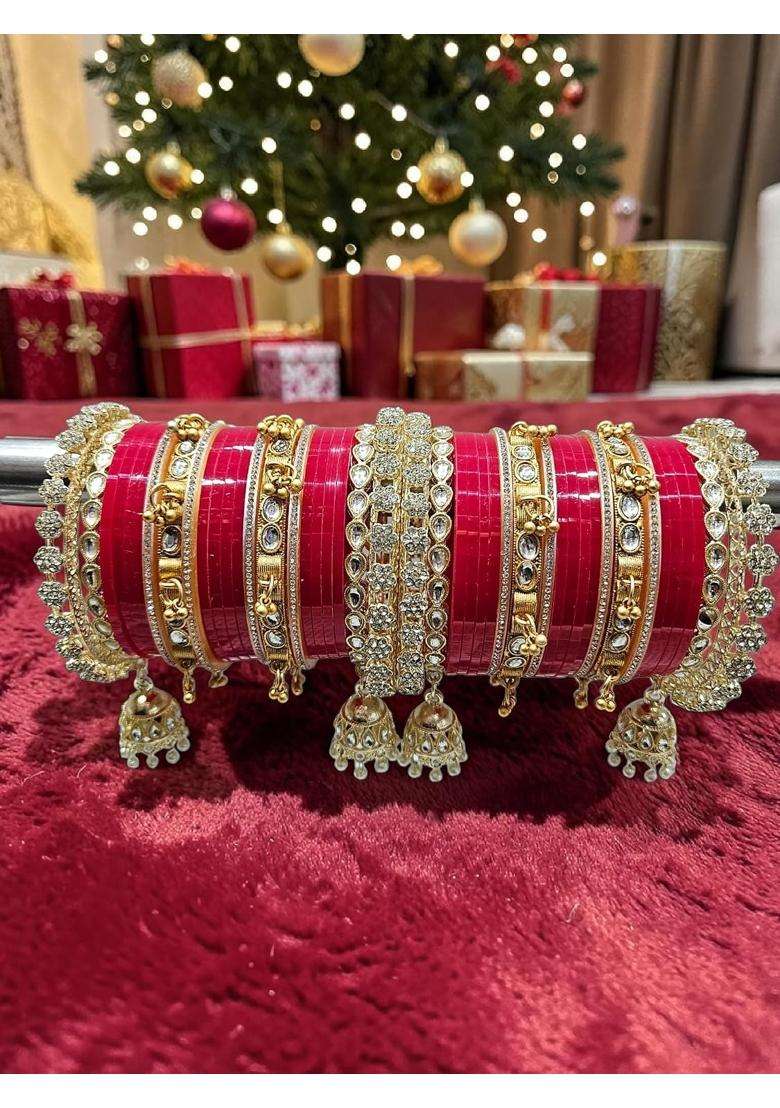 AMA Creations Bridal Chura Set for Women Designer Kundan Stone Bangles Set with Jhumka Latkan - Indya