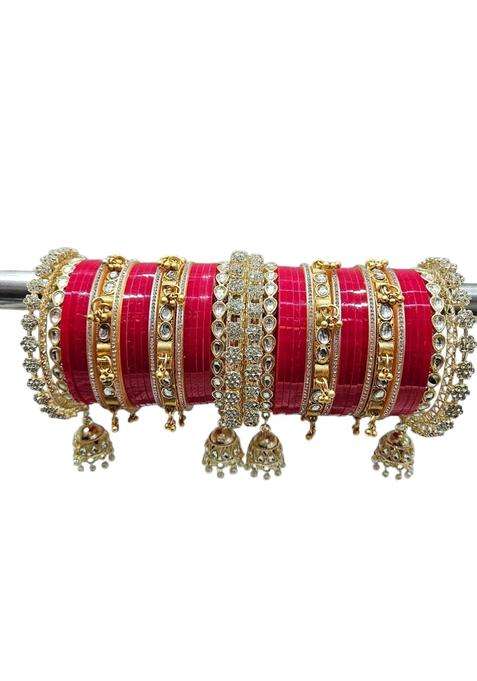 AMA Creations Bridal Chura Set for Women Designer Kundan Stone Bangles Set with Jhumka Latkan