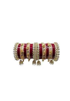 AMA Creations Bridal Chura Set for Women Designer Kundan Stone Bangles Set with Jhumka Latkan