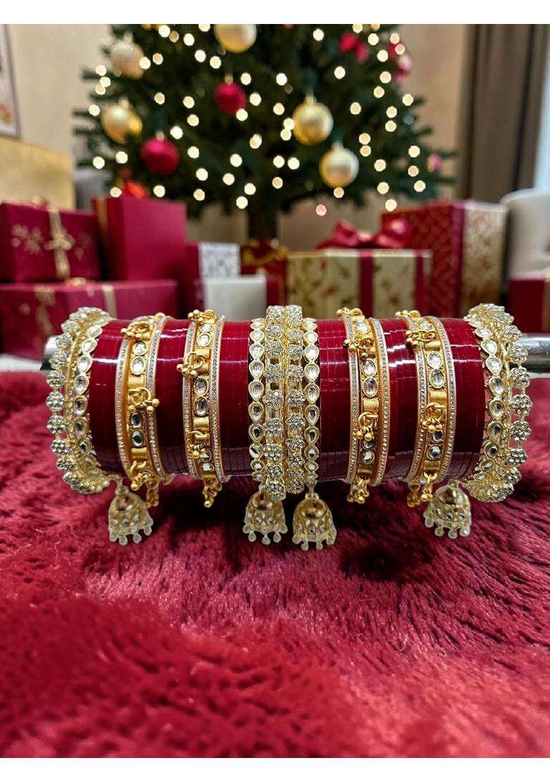AMA Creations Bridal Chura Set for Women Designer Kundan Stone Bangles Set with Jhumka Latkan - Indya