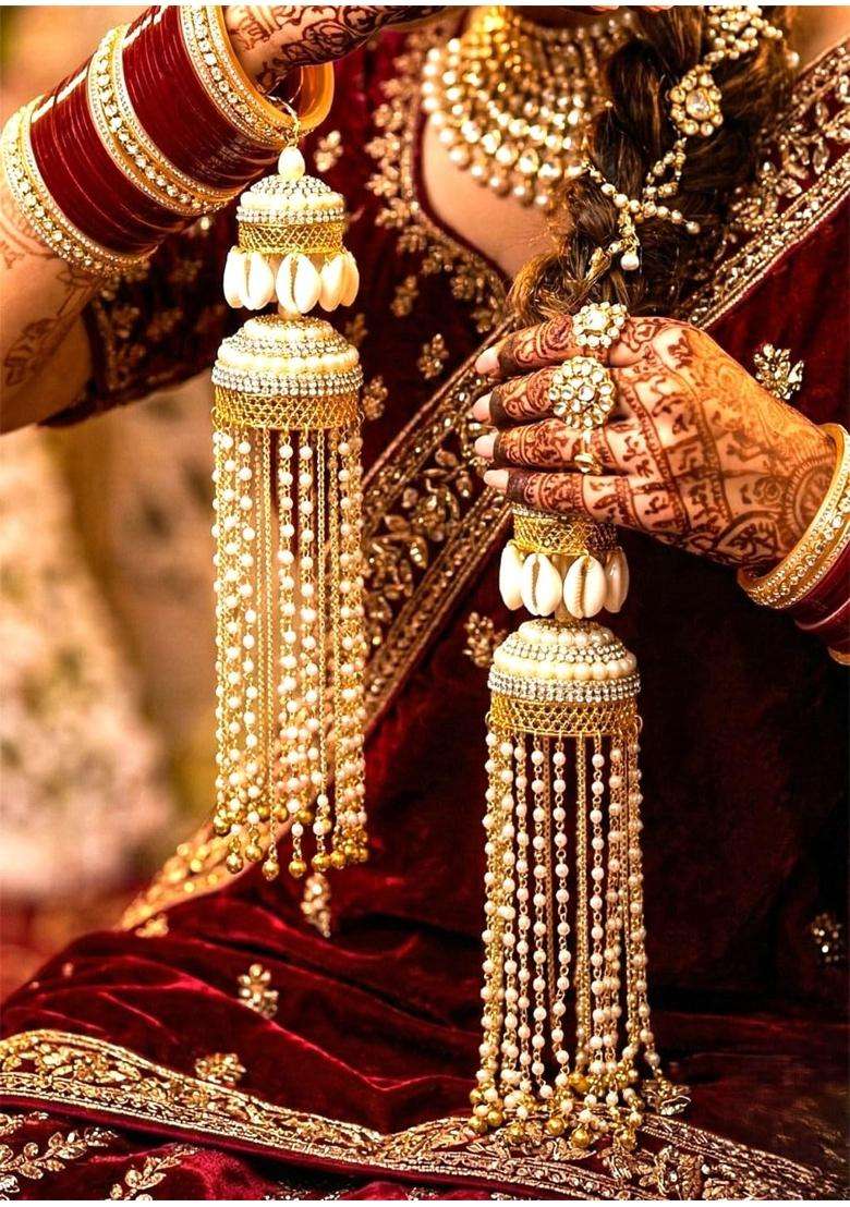 Advika Creations Ethnic Cowrie Jhumar Kaleera with Ghunghroo Pearl Link Chain - Indya
