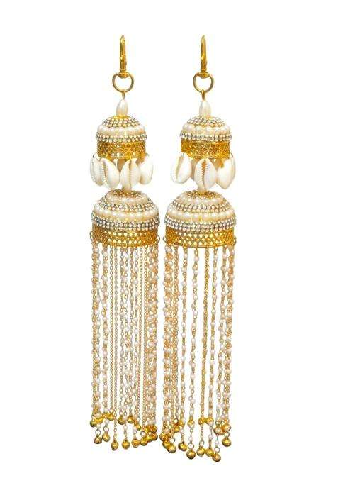 Advika Creations Ethnic Cowrie Jhumar Kaleera with Ghunghroo Pearl Link Chain