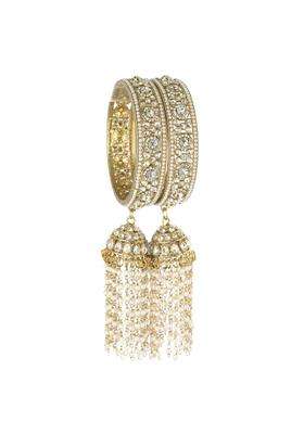 NMII Premium Alloy Latkan Kada Set Studded with Beads and Zircon Gemstone for Women and Girls Set of 2
