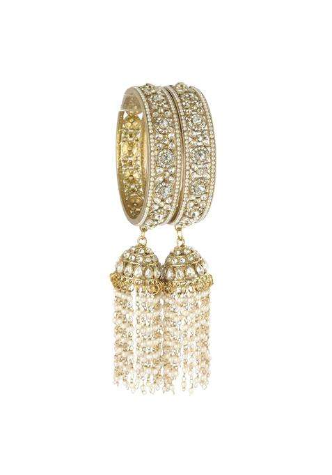 NMII Premium Alloy Latkan Kada Set Studded with Beads and Zircon Gemstone for Women and Girls Set of 2