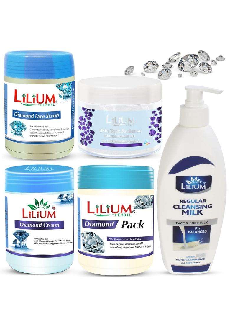 Lilium Diamond Facial Kit with Cleansing Milk 4500 GM Soothing Moisturized and Balanced Skin - Indya