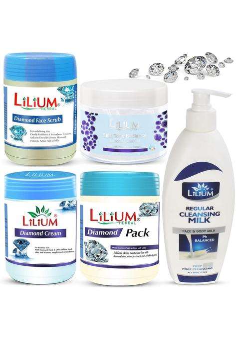 Lilium Diamond Facial Kit with Cleansing Milk 4500 GM Soothing Moisturized and Balanced Skin