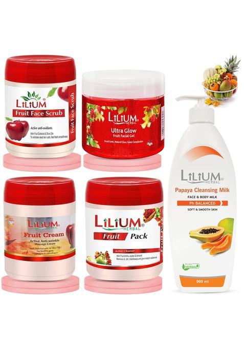 Lilium Fruit Facial Kit with Papaya Cleansing Milk 4500GM Moisturized and Balanced Skin Reduce Dark Spots