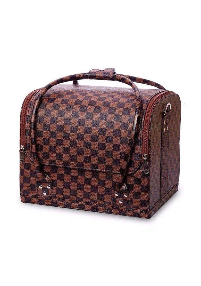 Flykonix Brown Pu Leather Professional Cosmetic Organizer Box Large Capacity Makeup Organizer for Storage - Indya