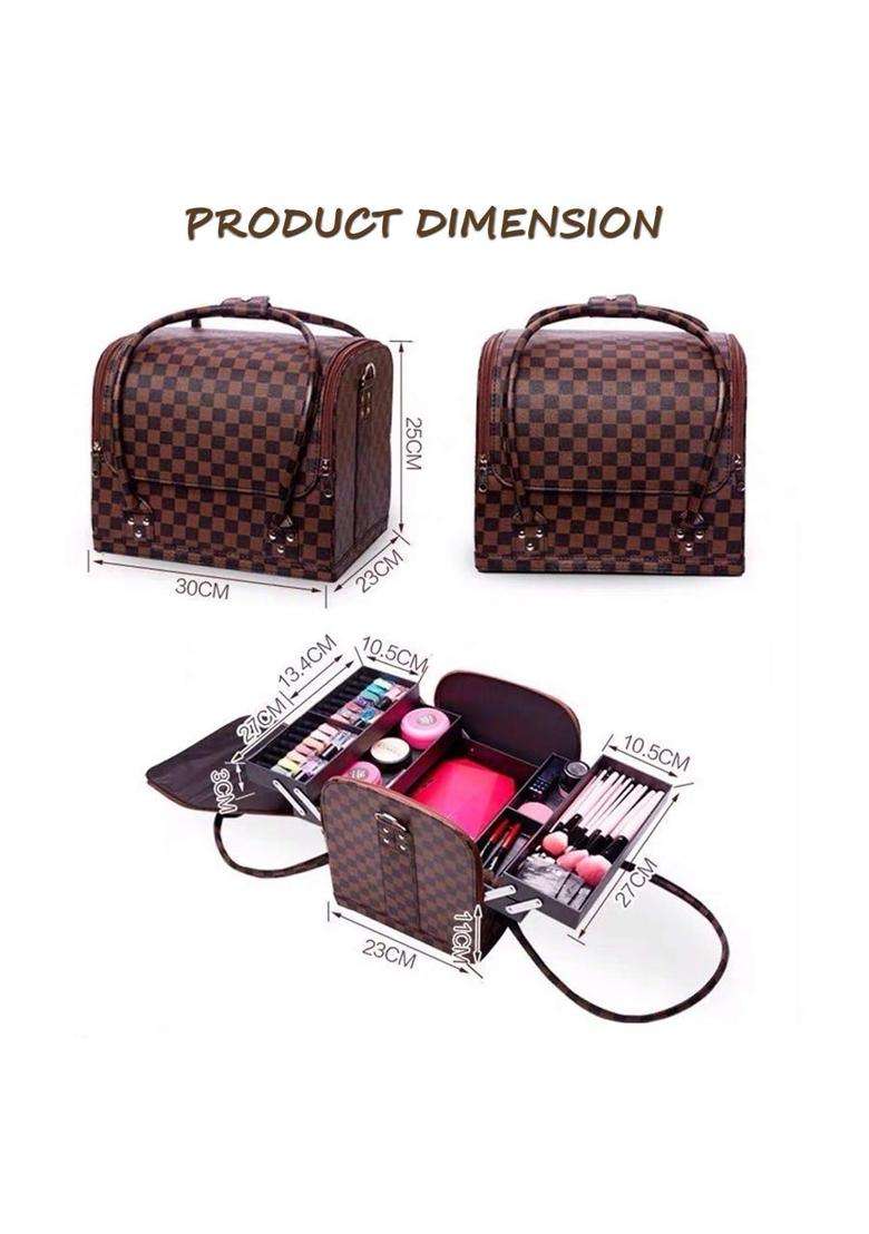 Flykonix Brown Pu Leather Professional Cosmetic Organizer Box Large Capacity Makeup Organizer for Storage - Indya