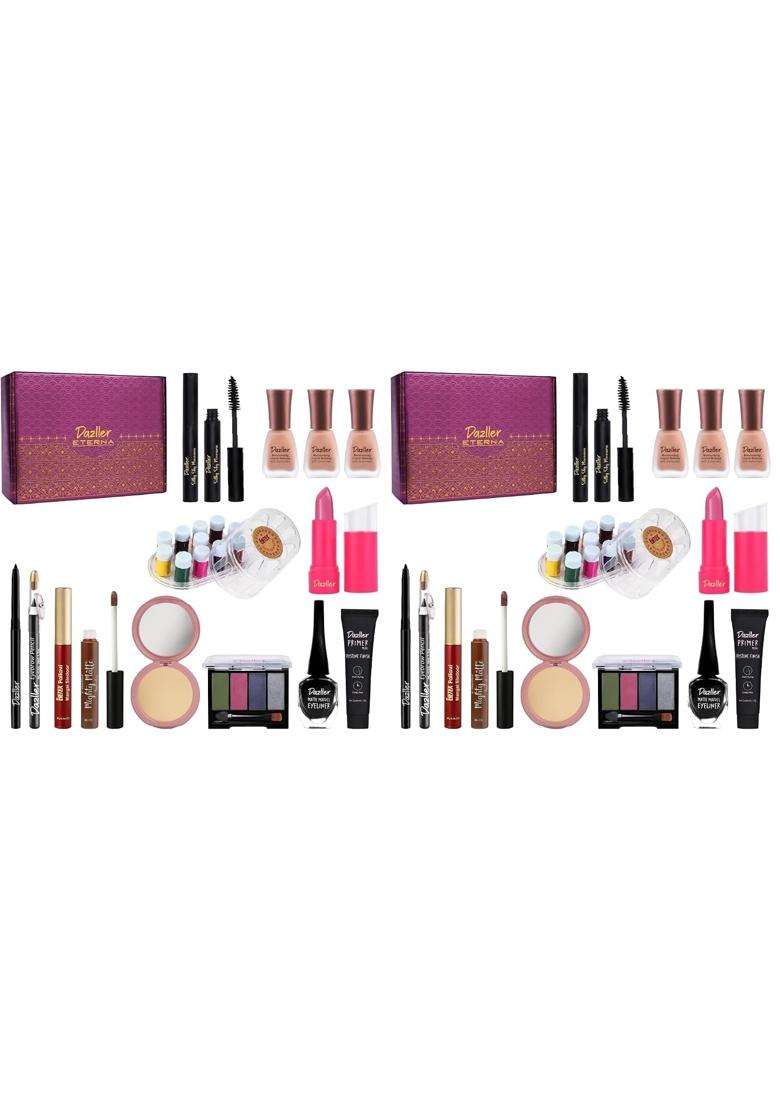 Dazller Grand Glam Kit Deep Skintone All in One Makeup Set with Primer Liquid Foundation Kajal Mascara - Indya