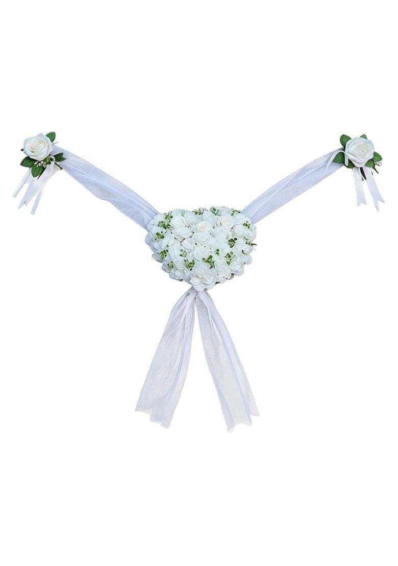 Vistora Wedding Car Decoration Set Artificial Flowers Bridal Vehicle Floral and Ribbon Kit Easy to Install - Indya