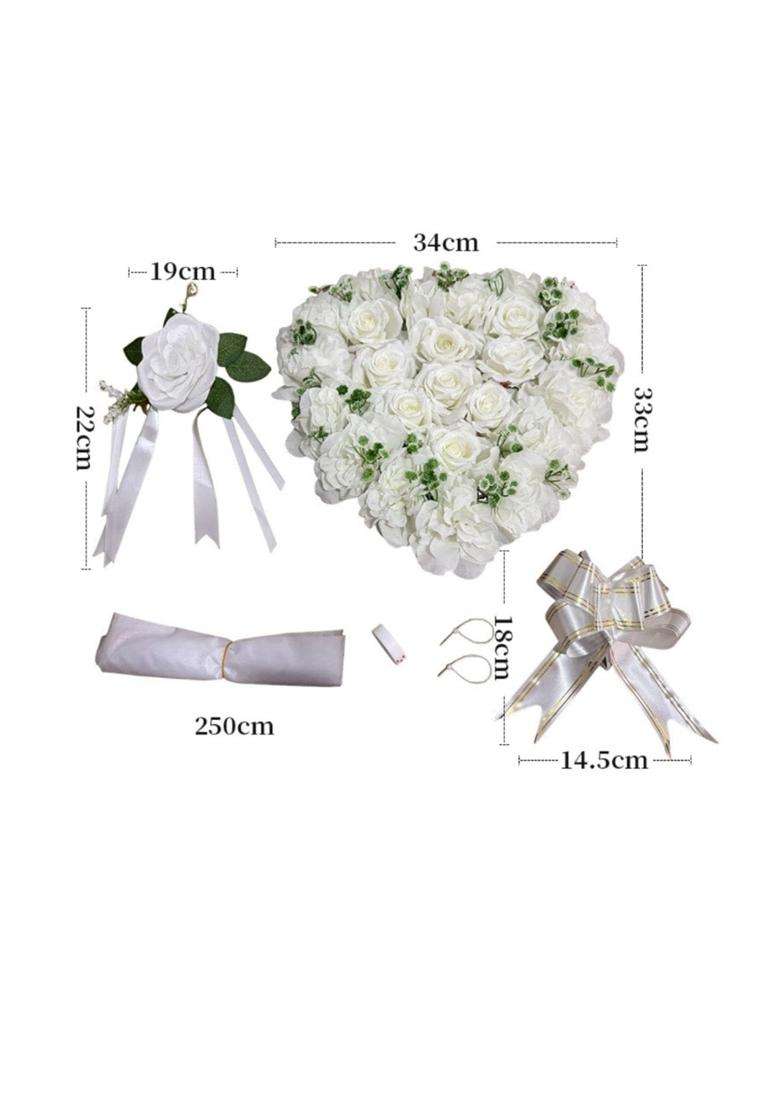 Calandis Wedding Car Decoration Set Artificial Flowers Bridal Vehicle Floral and Ribbon Kit for Newlyweds - Indya