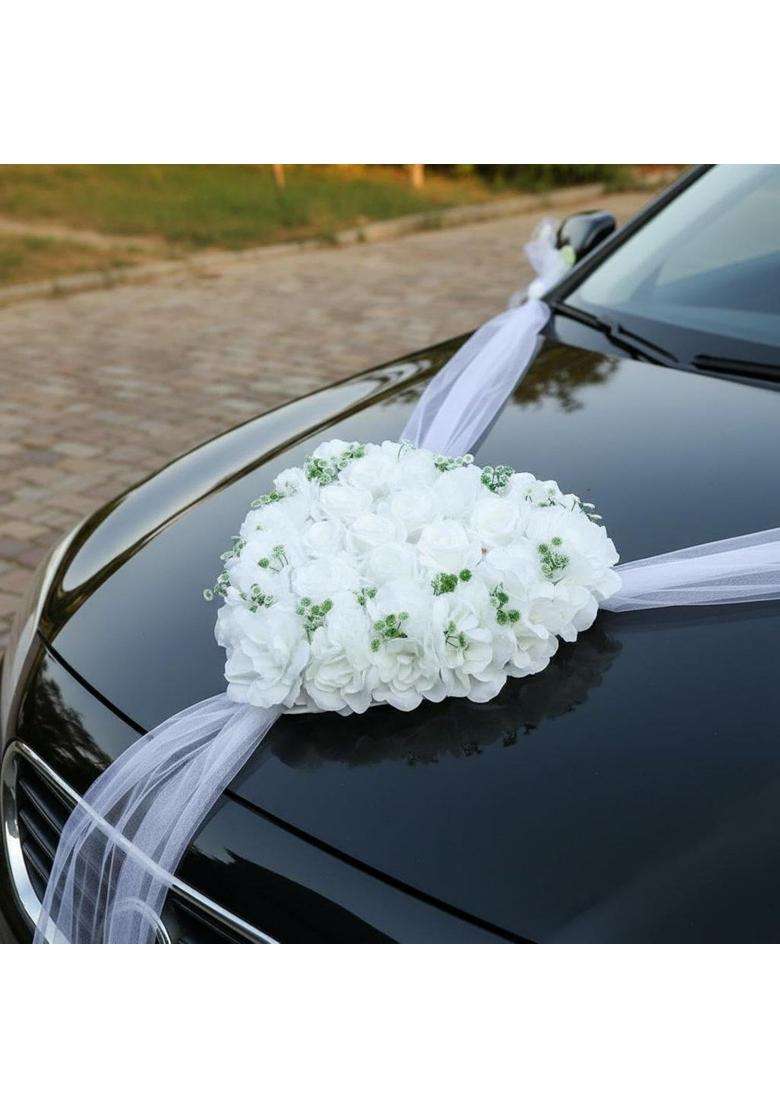 Calandis Wedding Car Decoration Set Artificial Flowers Bridal Vehicle Floral and Ribbon Kit for Newlyweds - Indya