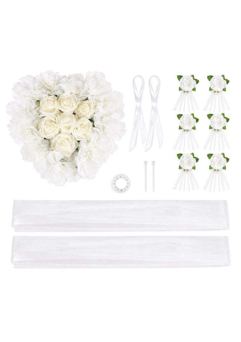 Trendivibe White and Cream Wedding Car Garland Green Leaf Accents Bridal Car Flower Kit Realistic Look - Indya
