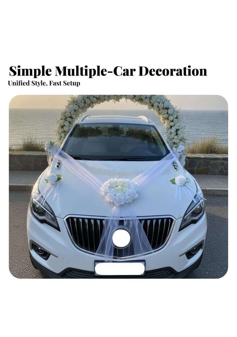 Styleheaven White and Cream Wedding Car Garland Green Leaf Accents Bridal - Indya